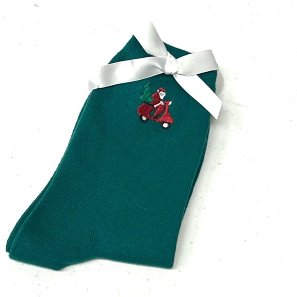 adult Green Holiday Socks with Santa Design